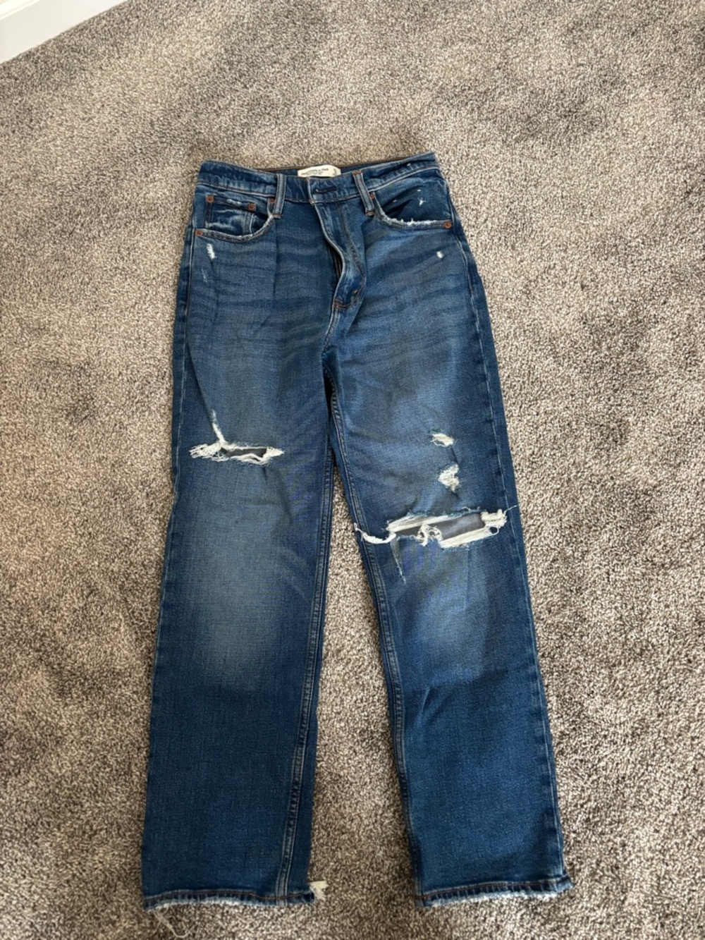 Abercrombie & Fitch Blue Ankle Straight Ultra High Rise Jeans (Size 27)